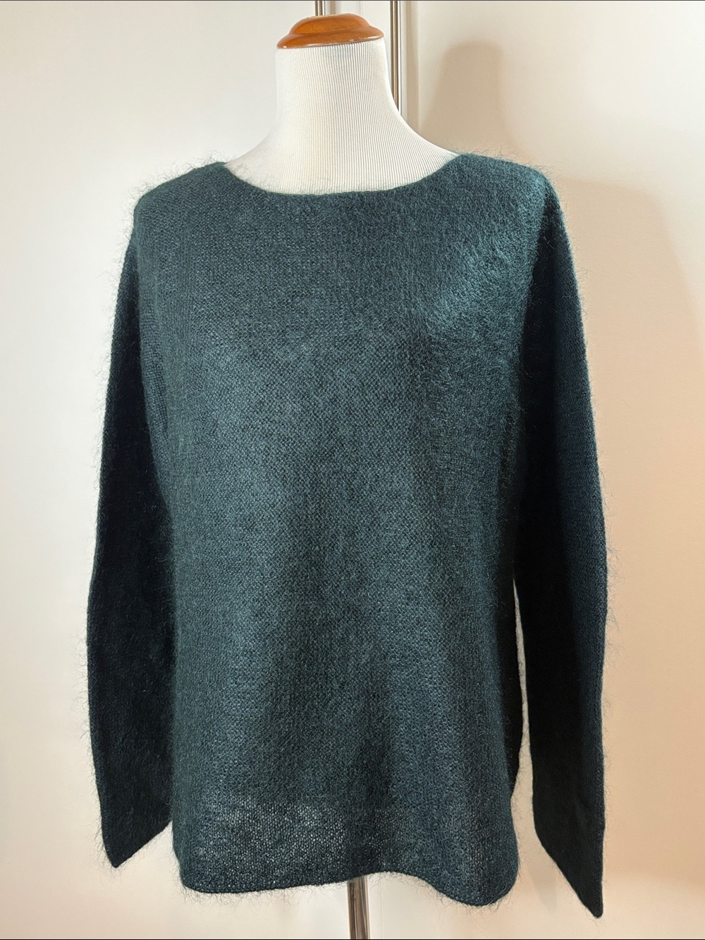 Eileen Fisher Plush Scoop Neck Mohair Blend Sweater in Deep Teal L